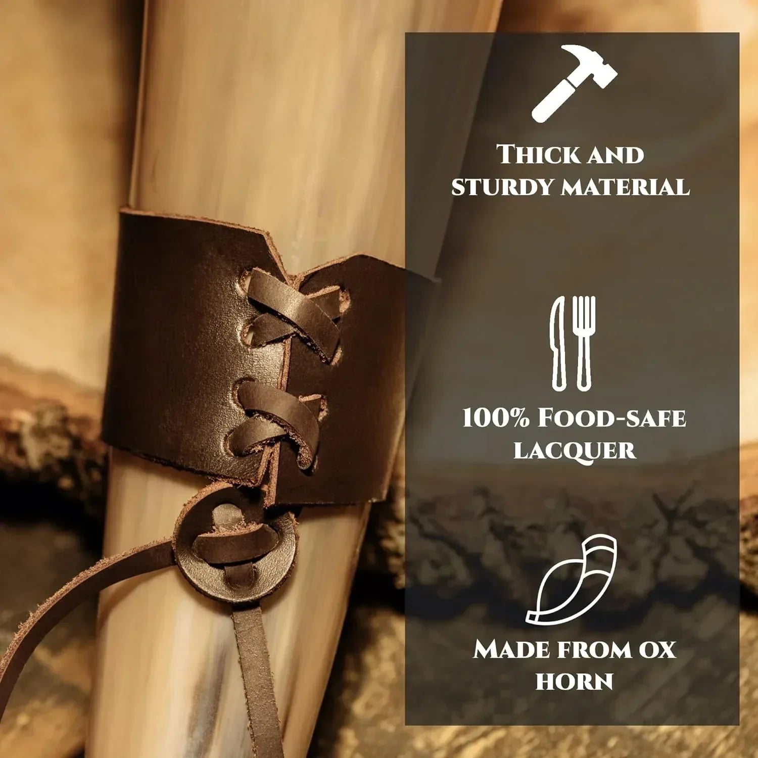 Viking Drinking Horn with Stand - Unique Gifts for Men, Large 15-20 Oz Natural Ox Horn Cool Unique Beer Gift for Brother or Dad, Home Decor Accessories Handcrafted for Mead, Ale, and More - Unique Gift Market