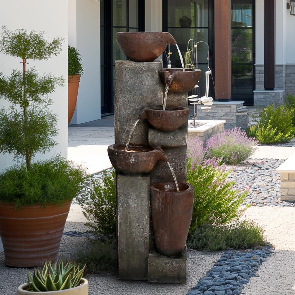 Naturefalls 40" Tall Outdoor Water Fountain and Waterfalls - Large Garden Fountain with LED Lights, 4-Tier Crocks, Indoor and Outdoor Fountains for Garden, Patio, Deck, Porch, Backyard and Home, Gray - Unique Gift Market
