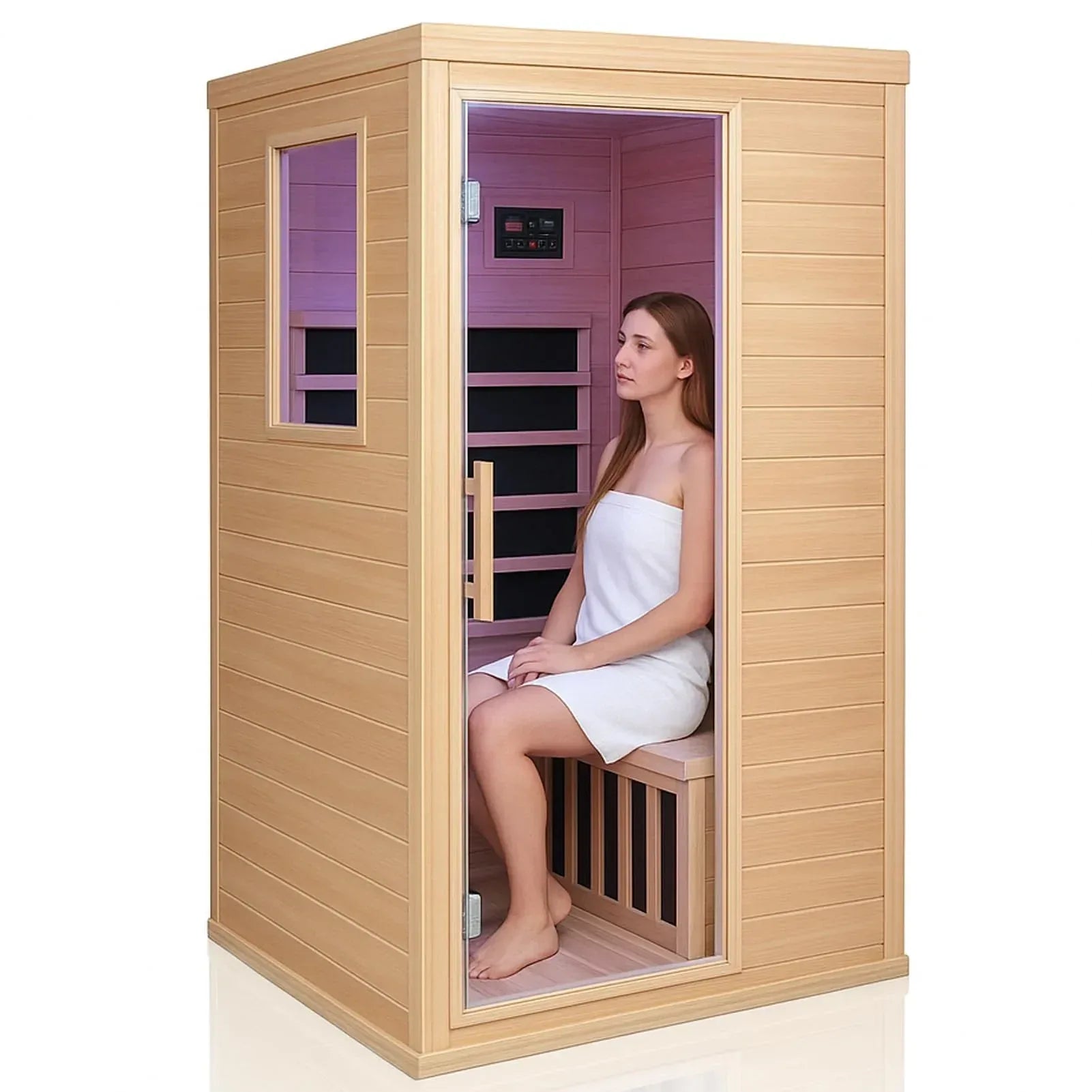 Far Infrared Sauna for 1 Person - 1050W Fast Heating, Canadian Hemlock Wood Home Sauna with Bluetooth Speaker, Chromotherapy & Oxygen Ionizer Easy Assembly Indoor Sauna for Relaxation, Detox, Home Gym - Unique Gift Market