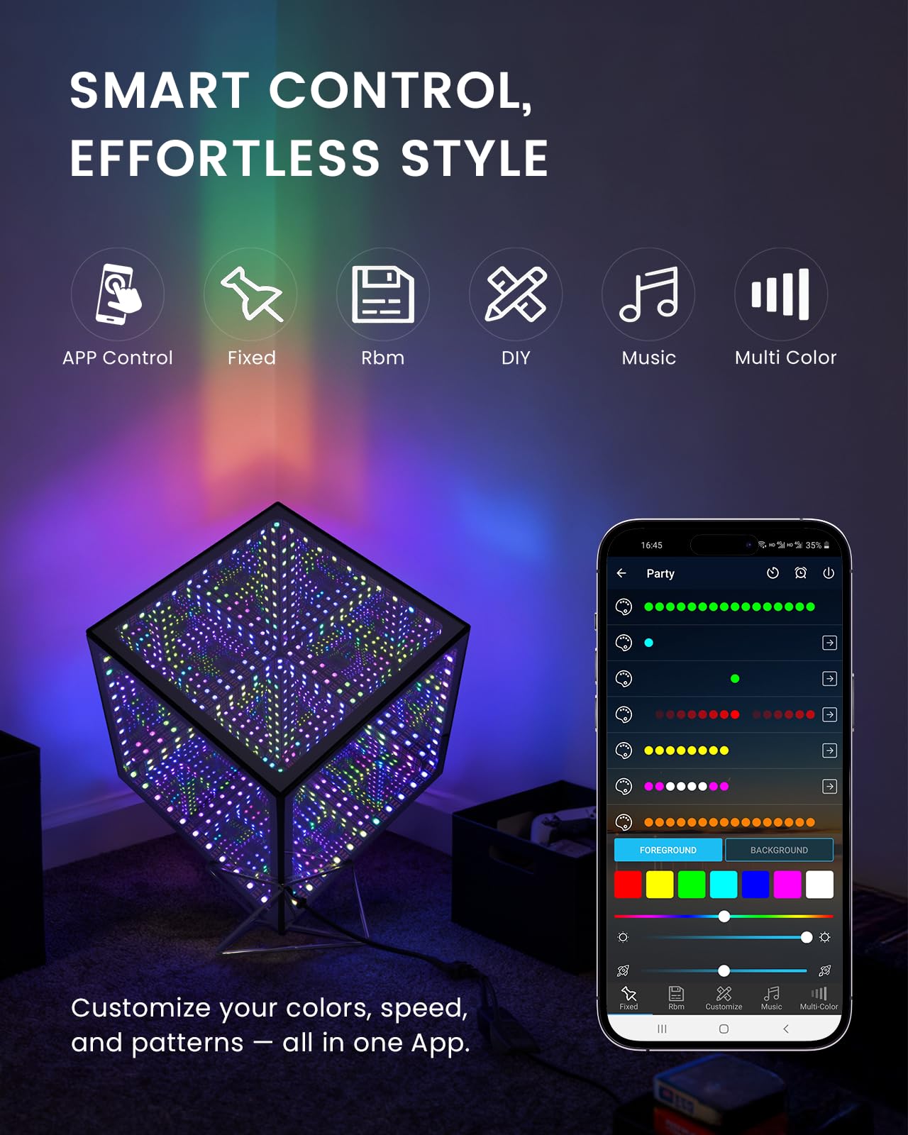 Infinity Hyper Cube LED Table Light, Color-Changing Music-Sync APP-Controlled Ambient Light for Gaming, Party, Home (6.5Inches)