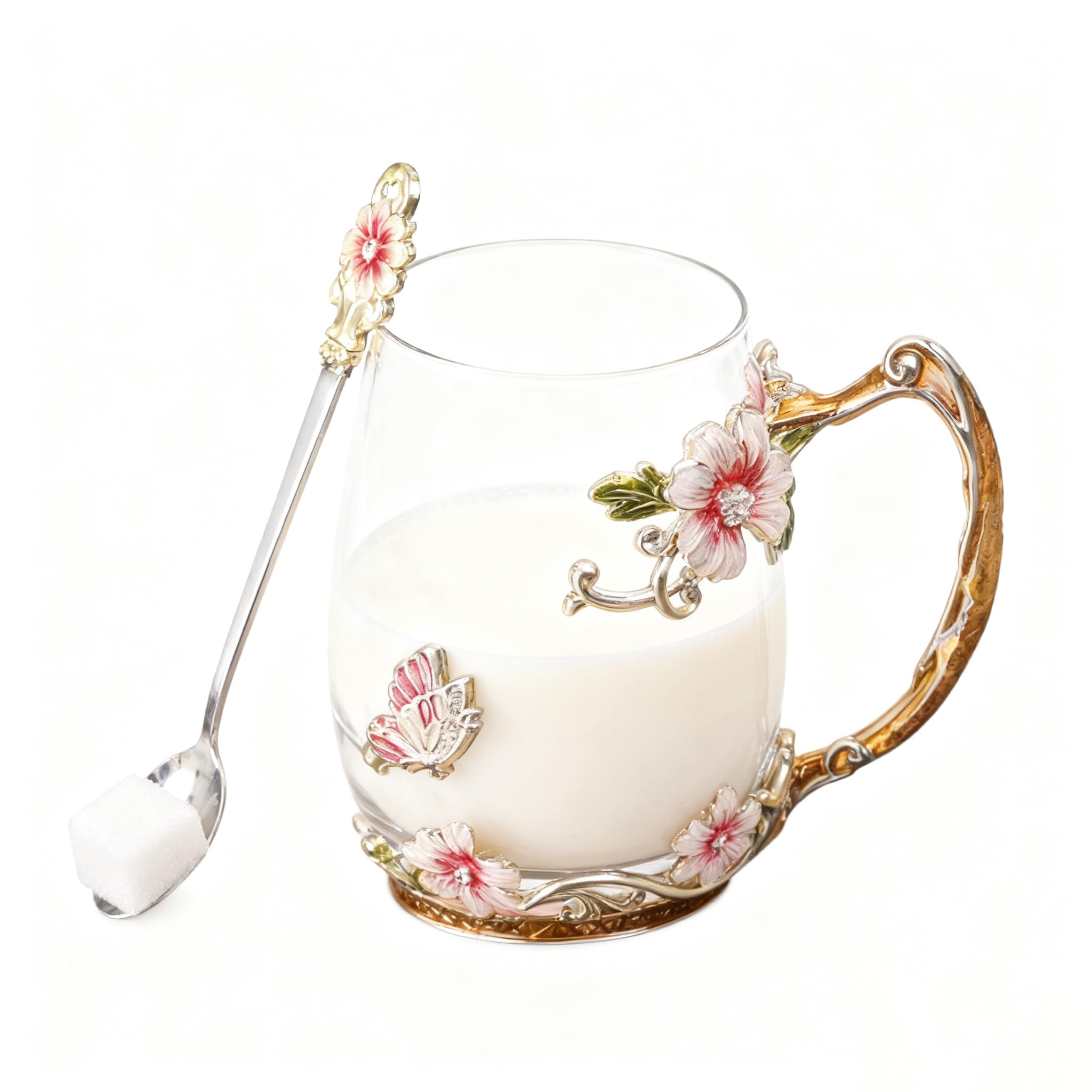 Best Gifts For Women Mom Blue Glass Coffee Tea Mug Unique Birthday Christmas Gift For Women Who Have Everything, Gift For Her Tea Cup with Spoon Sets (Blue-Tal)
