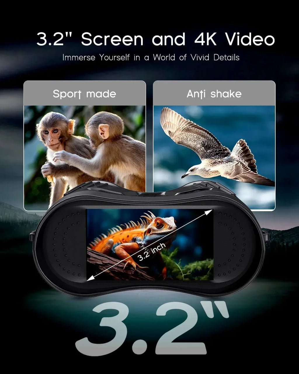 4K Night Vision Binoculars with Video Recording for Men, Gifts for Dad & Husband, 3.2" HD Display, 8X Zoom, 32GB Card, for Valentine’s Day, Birthday, Outdoor Camping and Wildlife Observation - Unique Gift Market