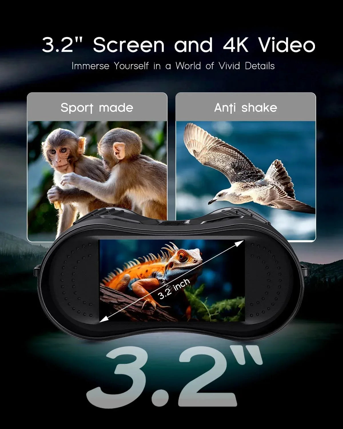 4K Night Vision Binoculars with Video Recording for Men, Gifts for Dad & Husband, 3.2" HD Display, 8X Zoom, 32GB Card, for Valentine’s Day, Birthday, Outdoor Camping and Wildlife Observation - Unique Gift Market