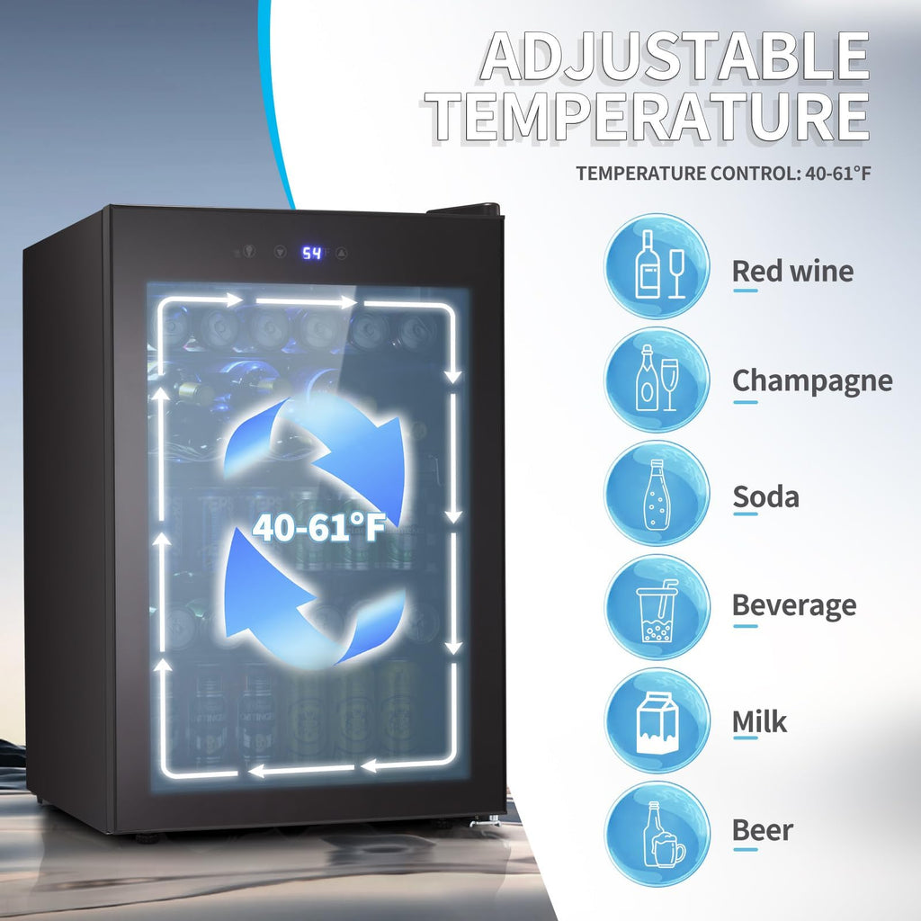 Antarctic Star 18L Beverage Refrigerator Cooler 24Can, Mini Fridge with Quiet Compressor, LED Light,Freestanding Small Fridge with Electronic Temperature Control for Home and Bar(40-61 ℉)