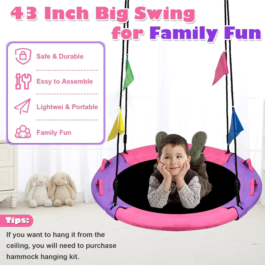 43 Inch Tree Swing, 900lbs Weight Capacity Saucer Swing Sets for Kids & Adults, with 360 Degree Swivel and Adjustable Hanging Strap, Green and Blue - Unique Gift Market
