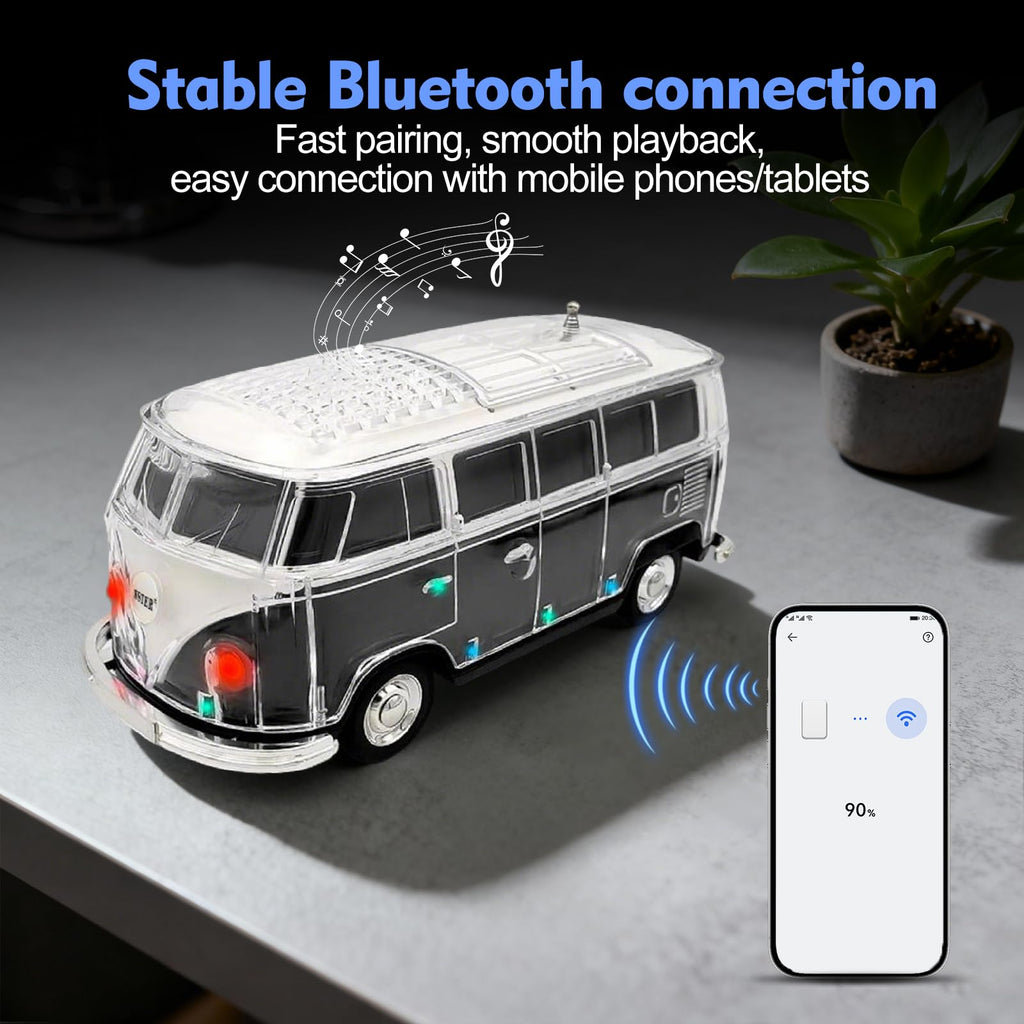 Mini Bus Bluetooth Speaker with Microphone, Portable Speaker Bluetooth, Small Speakers Bluetooth Wireless, LED Light, USB/TF, Car Design, Gift for Men, Men Birthday Gift Ideas (Green)