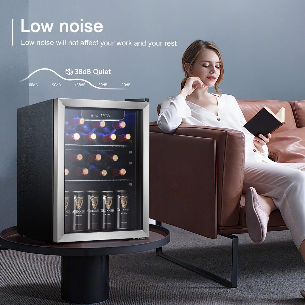 Antarctic Star 18L Beverage Refrigerator Cooler 24Can, Mini Fridge with Quiet Compressor, LED Light,Freestanding Small Fridge with Electronic Temperature Control for Home and Bar(40-61 ℉)