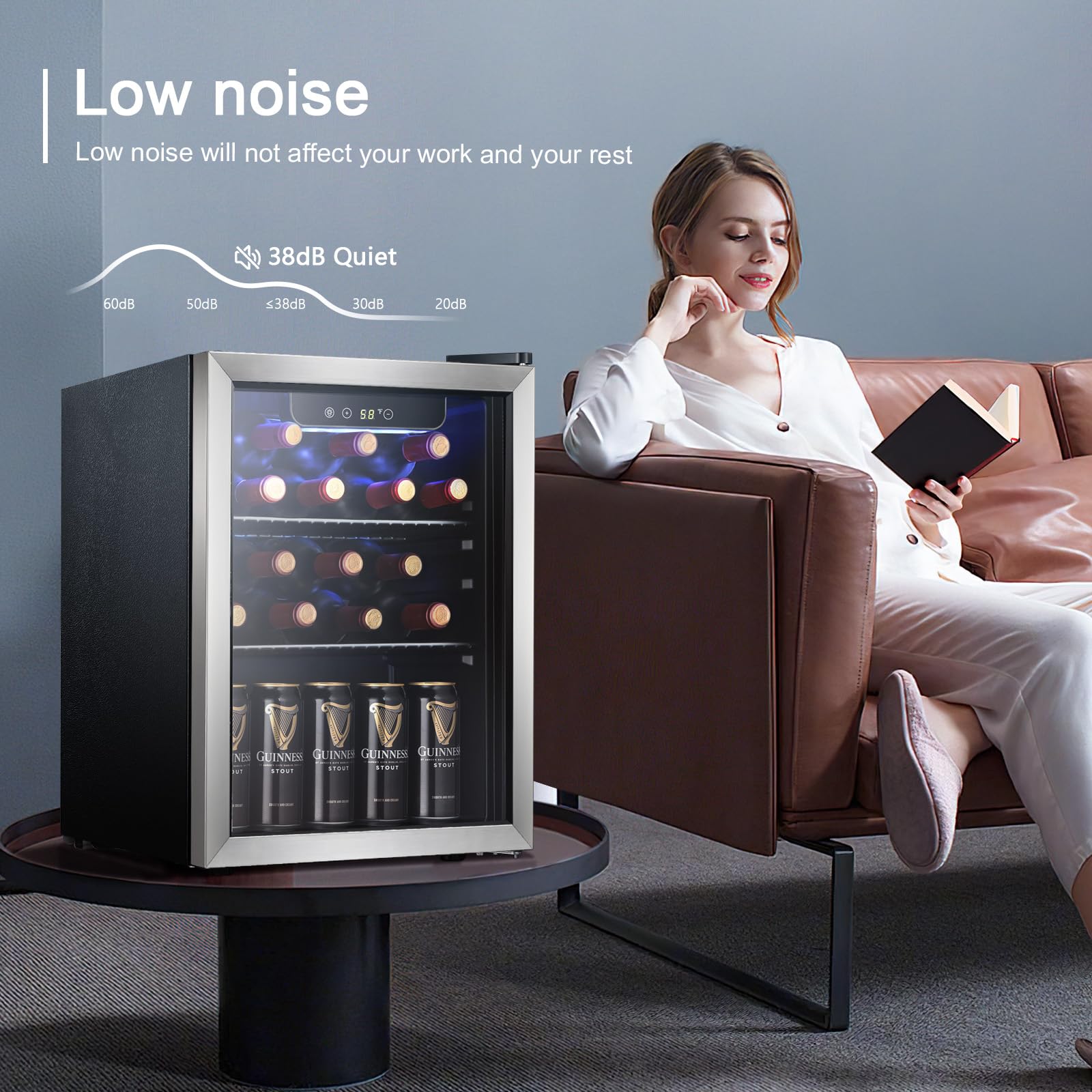 Antarctic Star 18L Beverage Refrigerator Cooler 24Can, Mini Fridge with Quiet Compressor, LED Light,Freestanding Small Fridge with Electronic Temperature Control for Home and Bar(40-61 ℉)