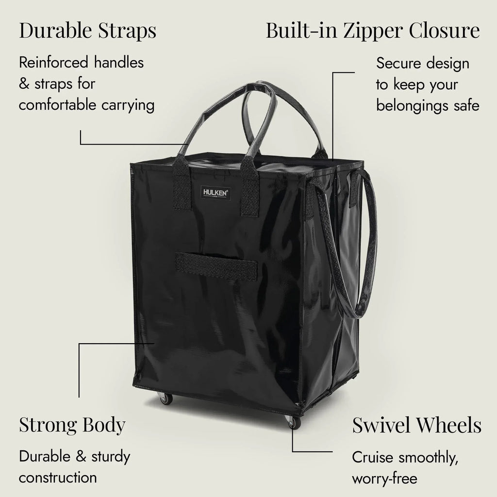 (Medium, Rose Gold) Reusable Grocery Bag On Wheels, Shopping Trolley, Rolling Tote, Zipper Closure, Lightweight, Carries Up to 66 lb, Folds Flat, Unbreakable Handles - Unique Gift Market