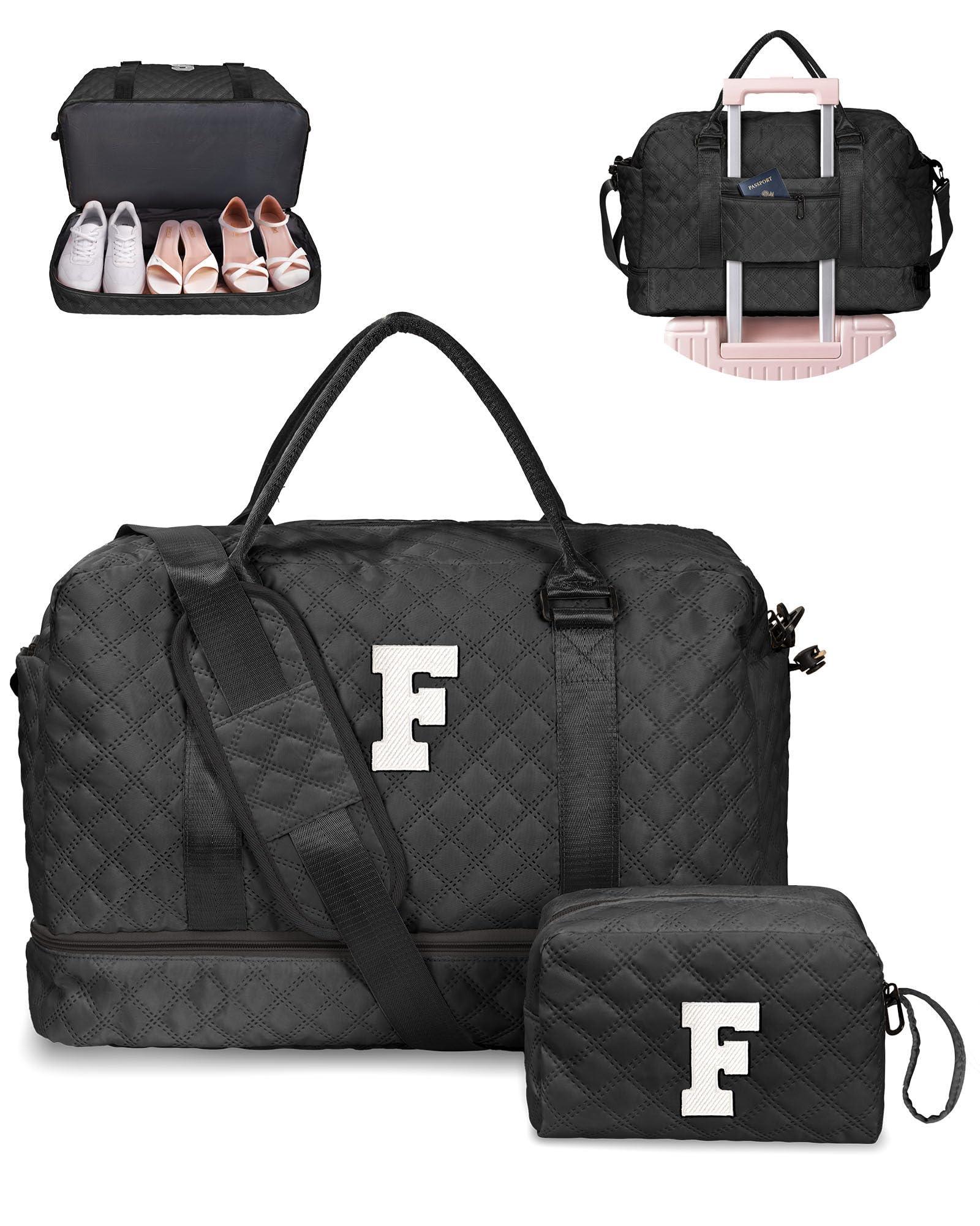 Birthday Gift-Initial Duffle Bag with Shoe Compartment, Personalized Weekender Bag, Monogram Overnight Bag for Women with Trolley Sleeve & Wet Pocket, Travel Bag with Makeup Bag (Letter K) - Unique Gift Market