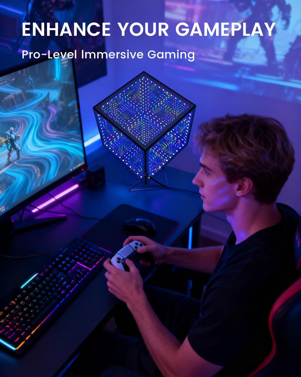 Infinity Hyper Cube LED Table Light, Color-Changing Music-Sync APP-Controlled Ambient Light for Gaming, Party, Home (6.5Inches)