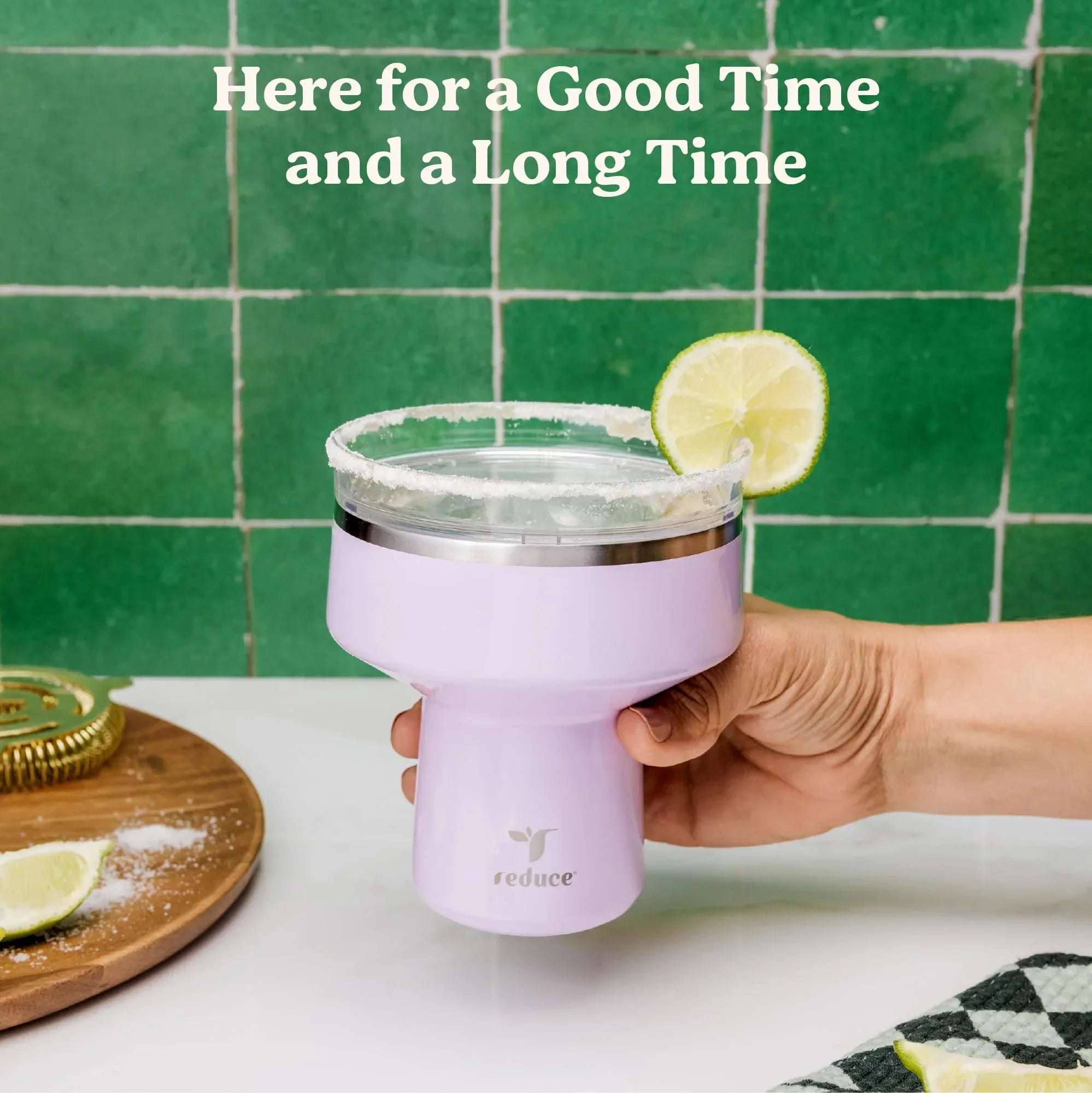 REDUCE Saltini 16 oz Cocktail Tumbler - Insulated Margarita Tumbler with Lid - Keeps Drinks Cold for 10 Hours - 360 Sippable Martini Glass Alternative - Shatterproof, Perfect for Parties - Sea Glass - Unique Gift Market