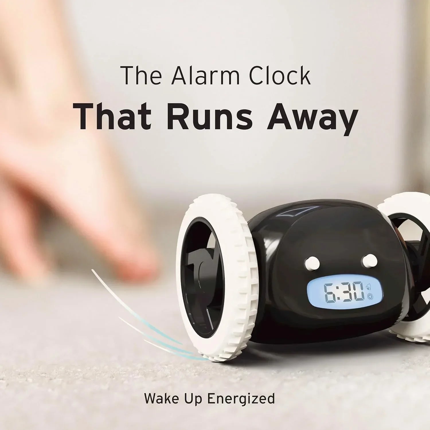 CLOCKY Alarm Clock on Wheels – Loud Rolling Alarm Clock for Heavy Sleepers | Runaway Clock That Jumps & Runs to Wake You Up | Funny Unique Gift for Adults, Teens & Kids Bedrooms (Black) - Unique Gift Market