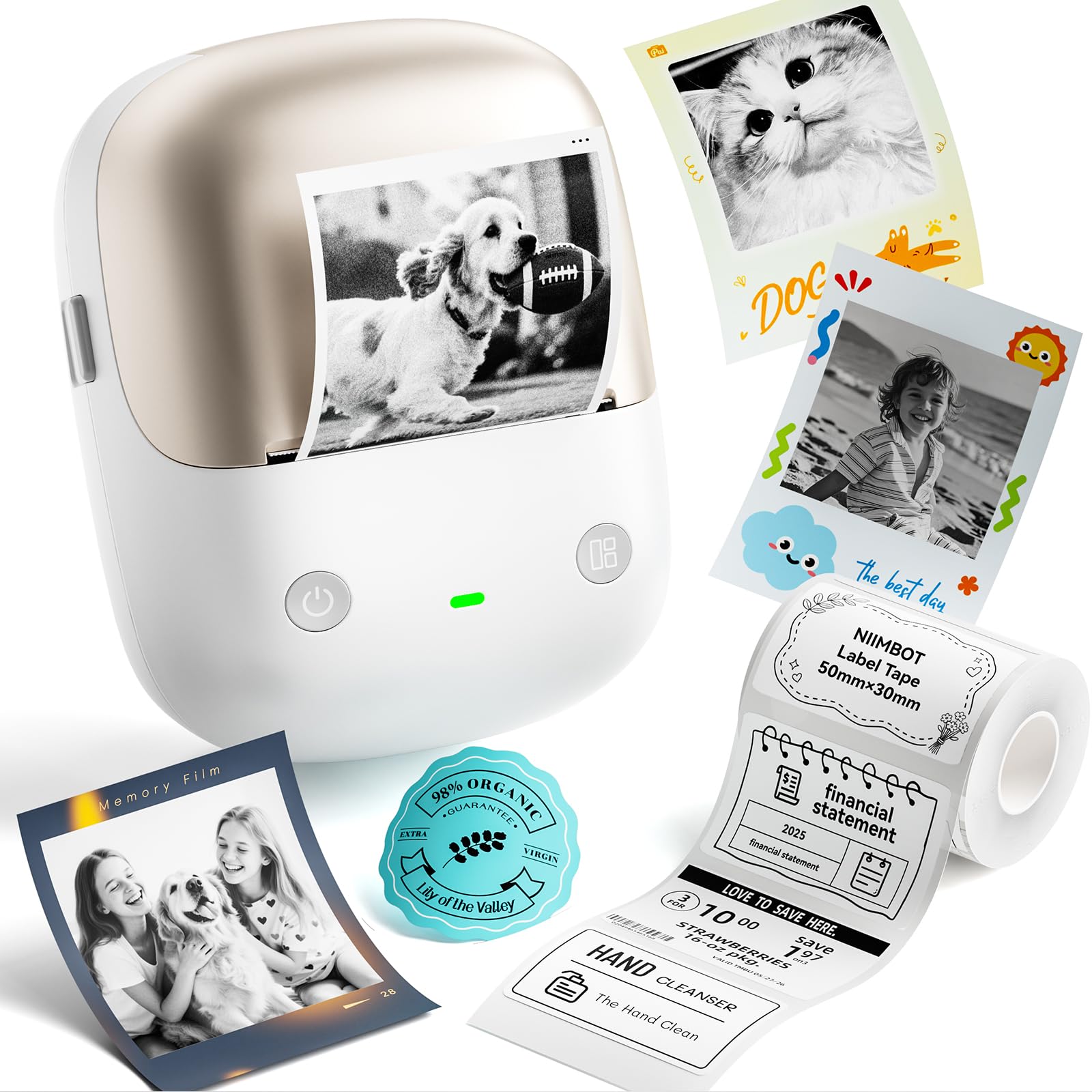 NIIMBOT B2 Pro Label Maker Machine with Tape, 300DPI Sticker Printer Portable Bluetooth Label Printer, for Photo Sticker, DIY Crafts, Study Notes, Gift, Journal Labeling Organization, Gold