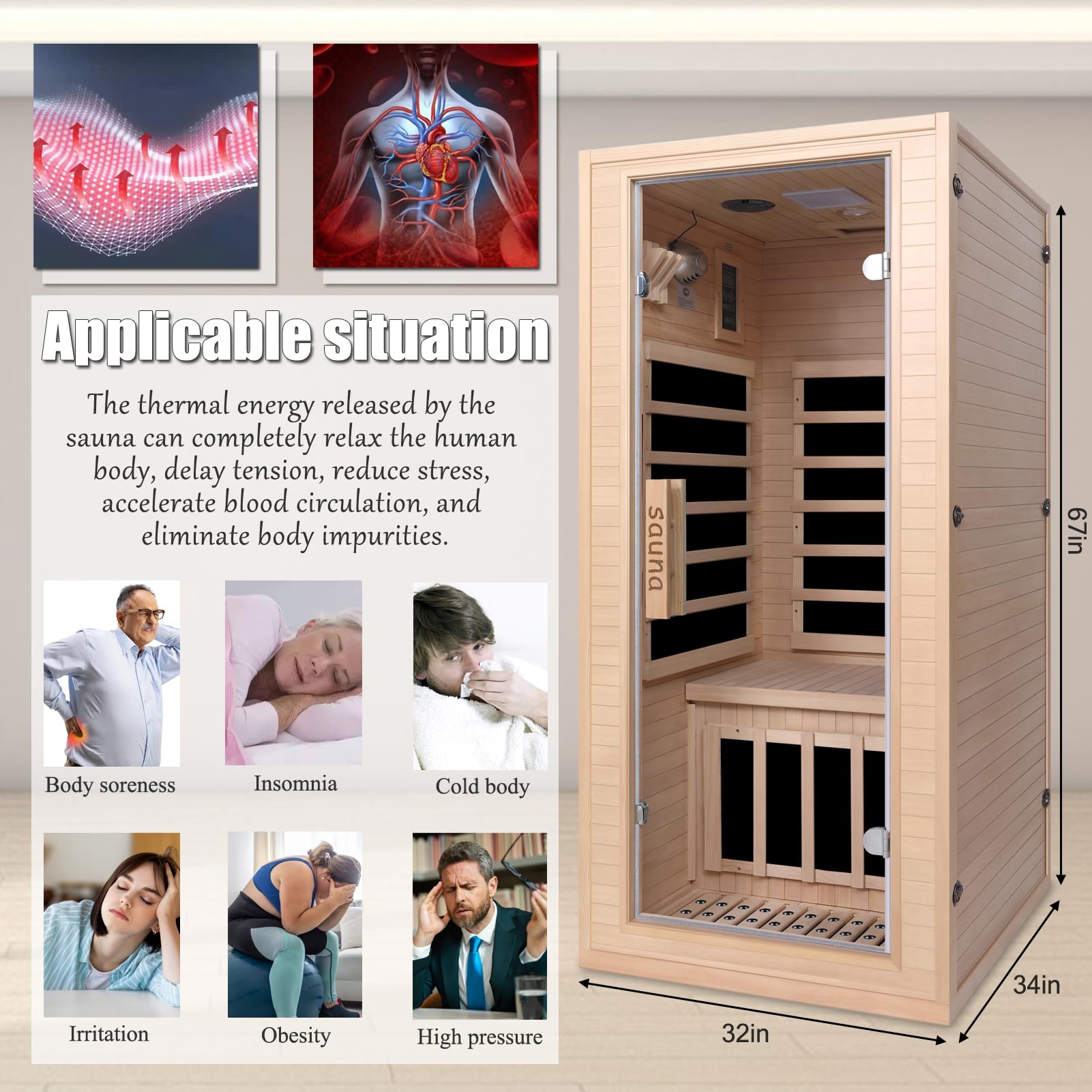 Far Infrared Sauna for 1 Person - 1050W Fast Heating, Canadian Hemlock Wood Home Sauna with Bluetooth Speaker, Chromotherapy & Oxygen Ionizer Easy Assembly Indoor Sauna for Relaxation, Detox, Home Gym