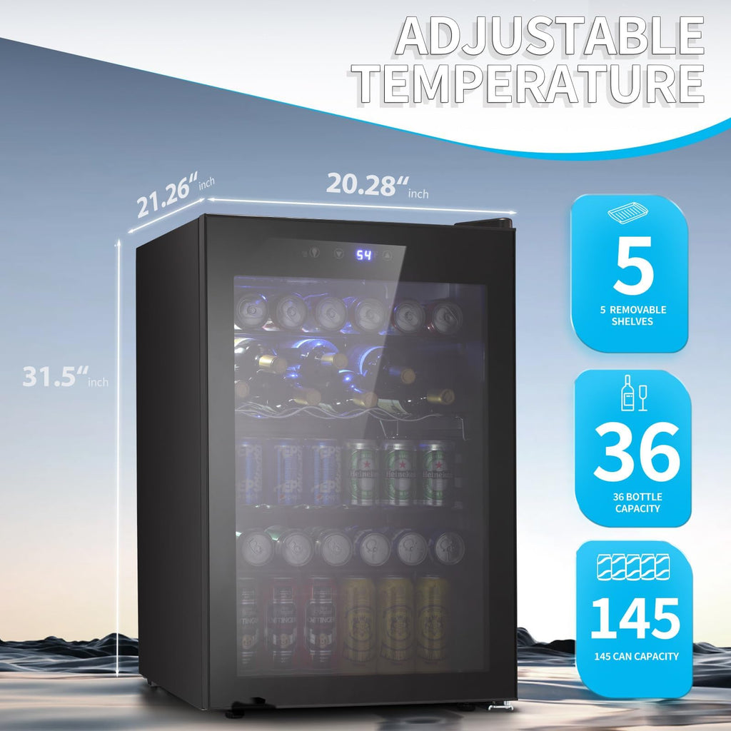 Antarctic Star 18L Beverage Refrigerator Cooler 24Can, Mini Fridge with Quiet Compressor, LED Light,Freestanding Small Fridge with Electronic Temperature Control for Home and Bar(40-61 ℉)