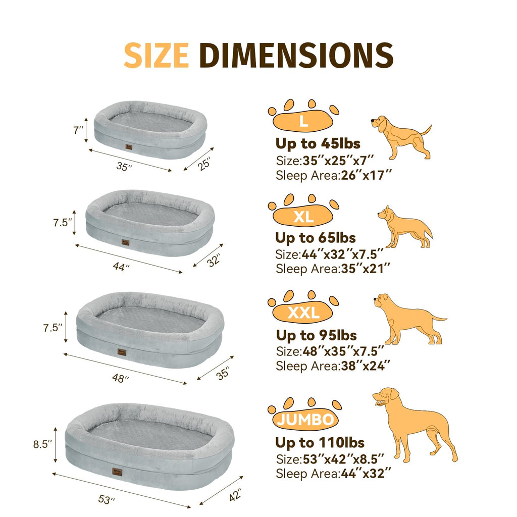 Giant Human Dog Bed for Adults and Pets, 74"x50"x12" Durable Memory Foam for Full-Body Comfort, Waterproof & Machine Washable Cover, Family Shared Lounger for Any Room, Grey