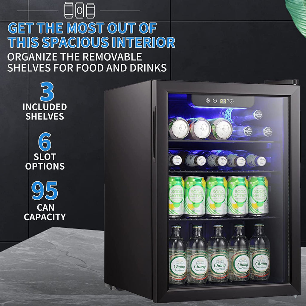 Antarctic Star 18L Beverage Refrigerator Cooler 24Can, Mini Fridge with Quiet Compressor, LED Light,Freestanding Small Fridge with Electronic Temperature Control for Home and Bar(40-61 ℉)