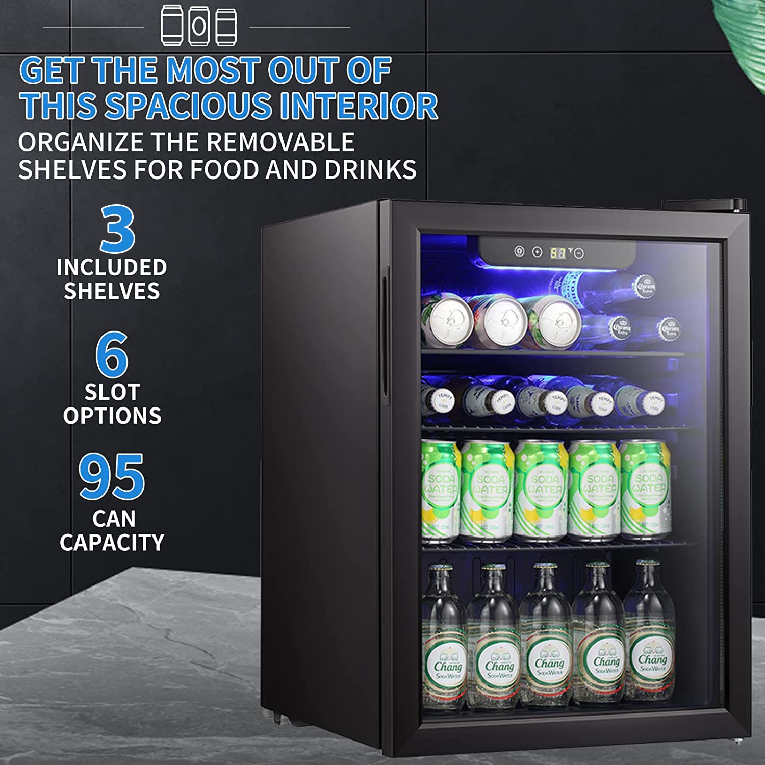 Antarctic Star 18L Beverage Refrigerator Cooler 24Can, Mini Fridge with Quiet Compressor, LED Light,Freestanding Small Fridge with Electronic Temperature Control for Home and Bar(40-61 ℉)
