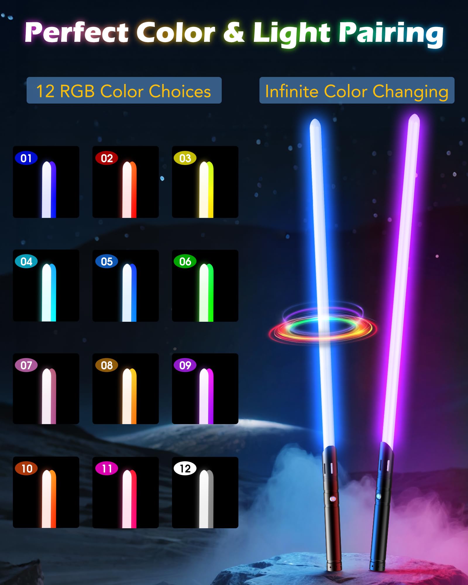 Lightsaber, Double-bladed Dueling Light Saber, 4 Sound Fonts, 12 RGB Colors FX Metal Hilt Light Sabers 40inch Real Light Sabers 2pack for Adults/Kids Birthday Xmas Gift, Halloween Cosplay