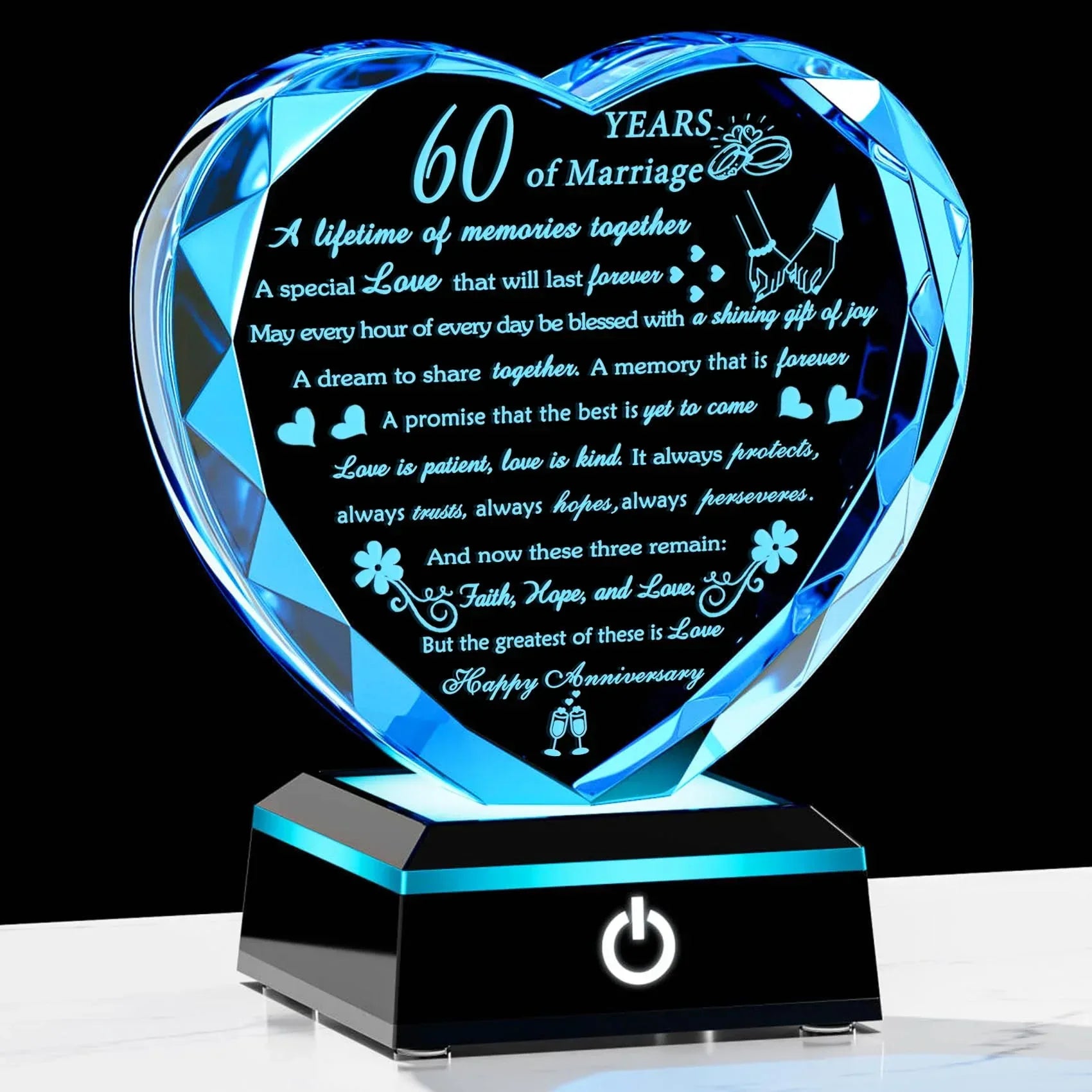 50th Wedding Anniversary Crystal Gifts for Couples Parents with Colorful LED Base Heart Romantic Happy 50th Anniversary Plaque Gift for Husband Wife 50 Years of Marriage Gifts for Her Him - Unique Gift Market