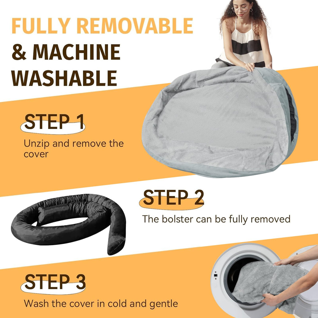 Giant Human Dog Bed for Adults and Pets, 74"x50"x12" Durable Memory Foam for Full-Body Comfort, Waterproof & Machine Washable Cover, Family Shared Lounger for Any Room, Grey
