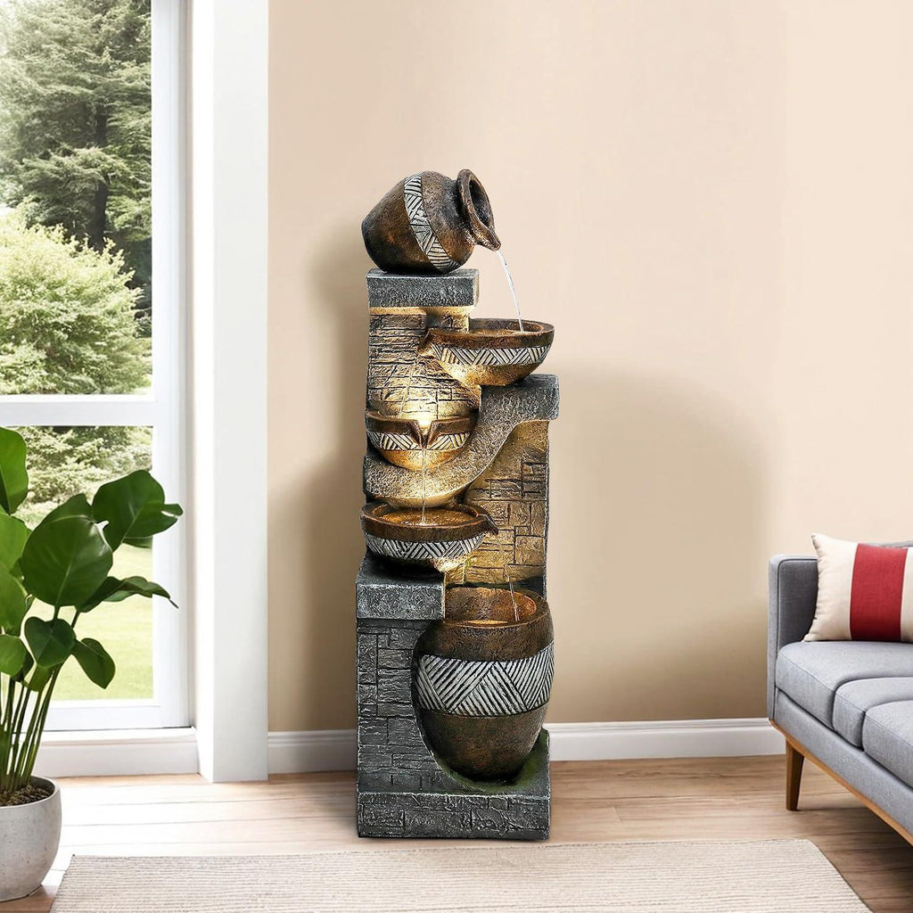 Naturefalls 40" Tall Outdoor Water Fountain and Waterfalls - Large Garden Fountain with LED Lights, 4-Tier Crocks, Indoor and Outdoor Fountains for Garden, Patio, Deck, Porch, Backyard and Home, Gray - Unique Gift Market