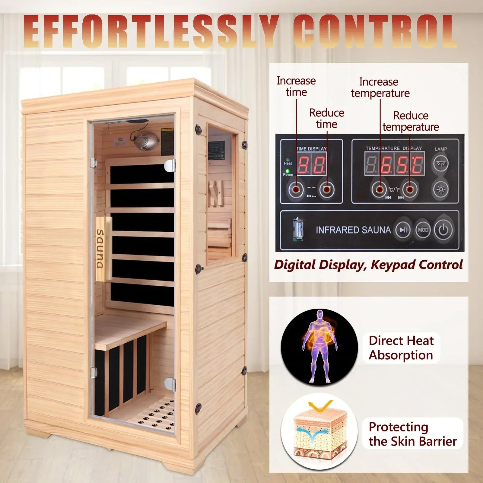 Far Infrared Sauna for 1 Person - 1050W Fast Heating, Canadian Hemlock Wood Home Sauna with Bluetooth Speaker, Chromotherapy & Oxygen Ionizer Easy Assembly Indoor Sauna for Relaxation, Detox, Home Gym - Unique Gift Market