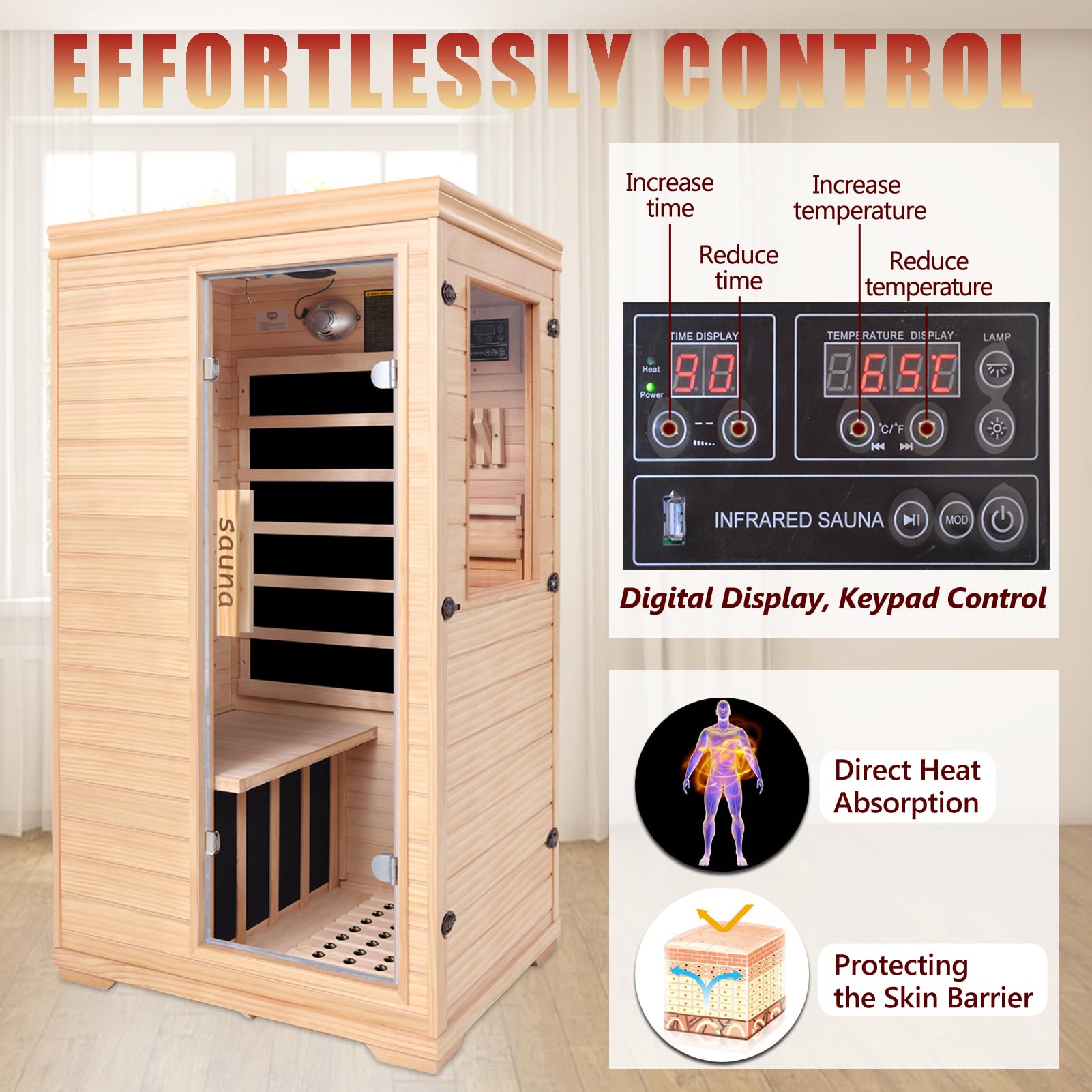 Far Infrared Sauna for 1 Person - 1050W Fast Heating, Canadian Hemlock Wood Home Sauna with Bluetooth Speaker, Chromotherapy & Oxygen Ionizer Easy Assembly Indoor Sauna for Relaxation, Detox, Home Gym