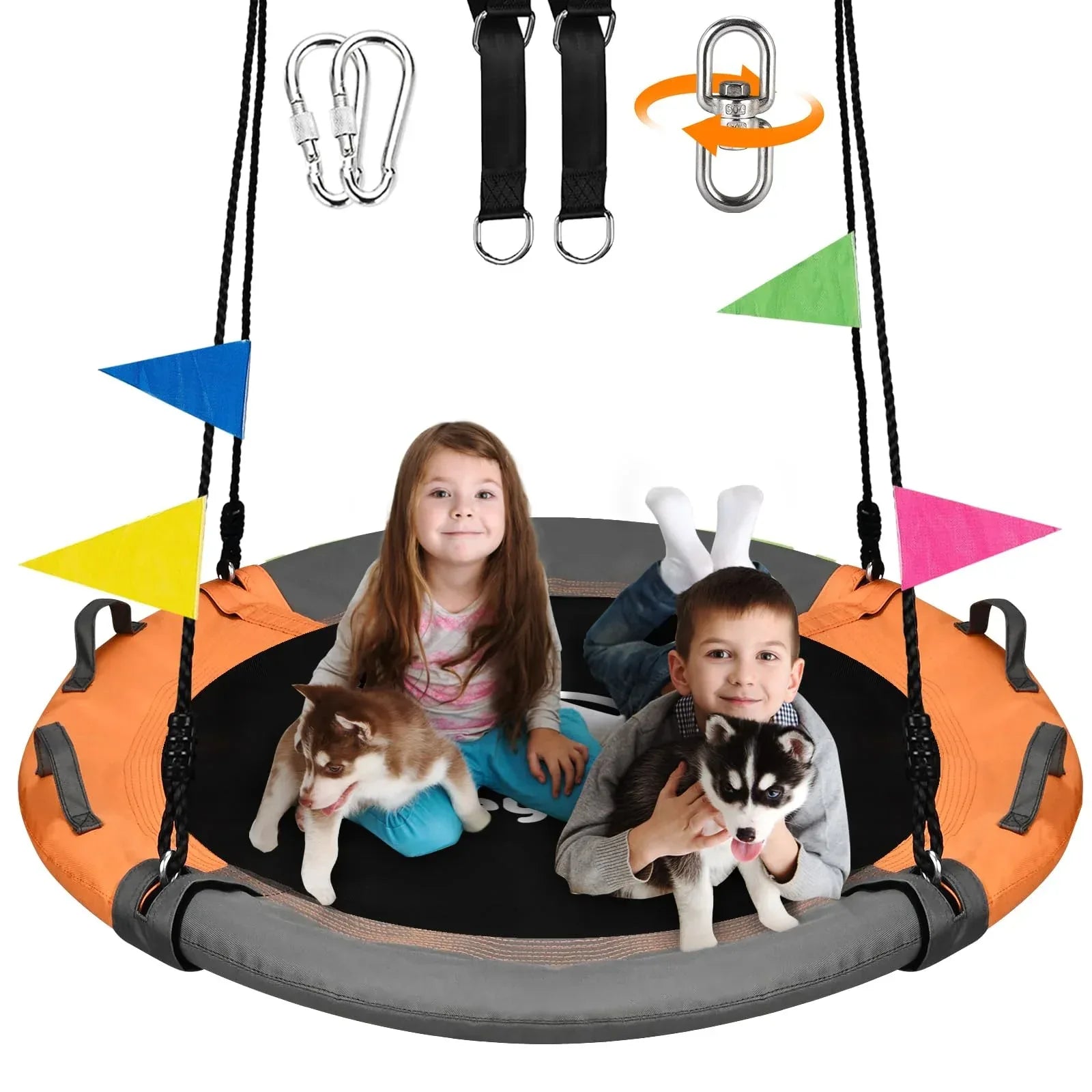 43 Inch Tree Swing, 900lbs Weight Capacity Saucer Swing Sets for Kids & Adults, with 360 Degree Swivel and Adjustable Hanging Strap, Green and Blue - Unique Gift Market