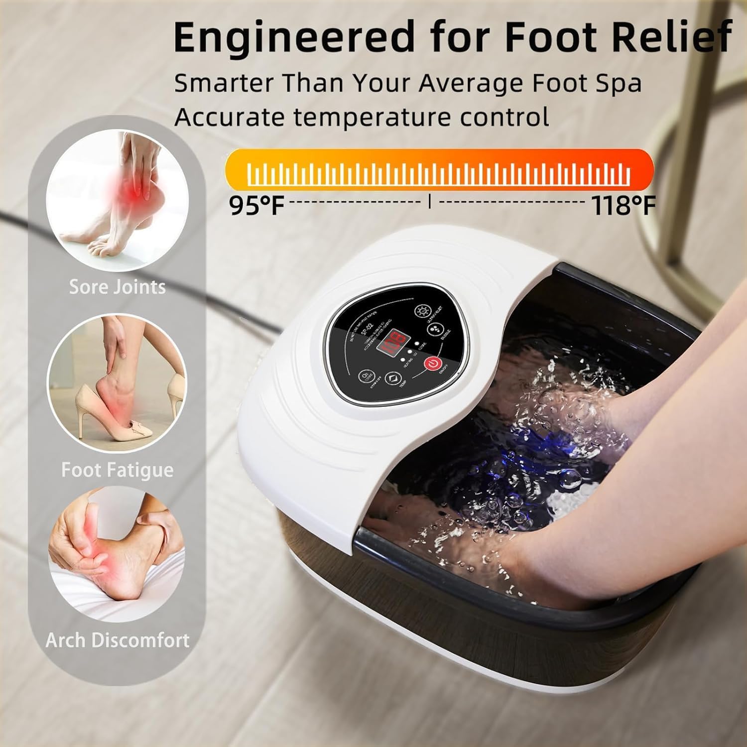 closewave Foot Spa Bath Massager with Heat, UV & Ozone Bubbles,Shiatsu Rollers Epsom Salt Temperature Control, Relieves Stress and Feet Pain - Home Pedicure Soaking Tub Gift for Women/Men, Mom/Dad