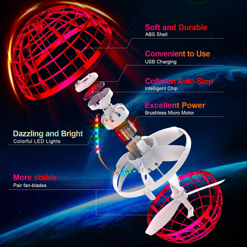 Flying Orb Ball (Blue, 2025 Upgraded) with Dazzling Lights, Magic Hover Spinner, Cool Boomerang Drone, Floating Cosmic Globe, Kids Toys Gifts for 6 7 8 9 10 Year Old Boys Girls