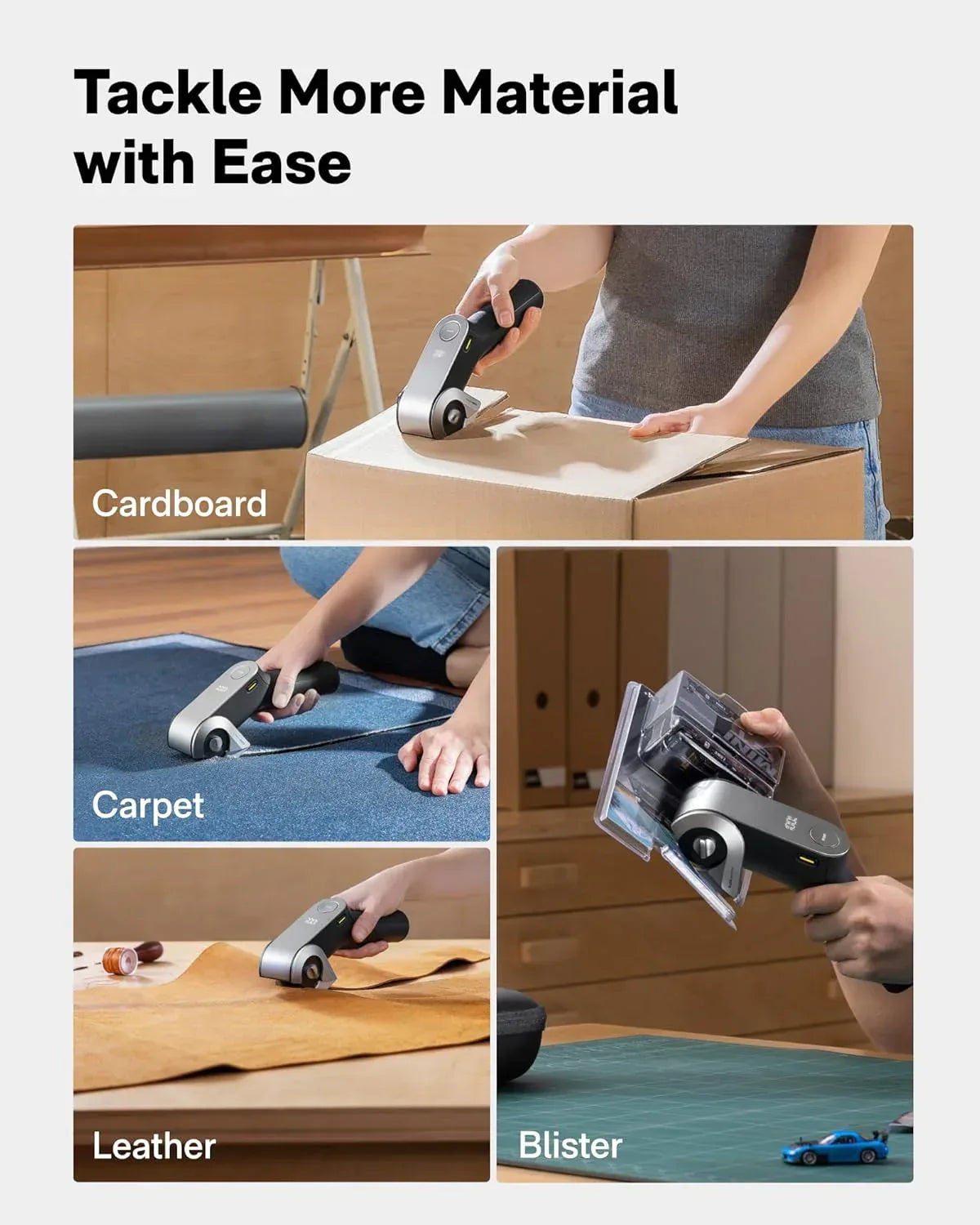 HOTO EdgeFlow Electric Cardboard Cutter, Premium USB-C Rechargeable Cordless Electric Scissors, Titanium Blade & LED Display, Tool-Free Blade Swap & Self-Sharpening, for Cardboard Box, Carpet, Leather - Unique Gift Market