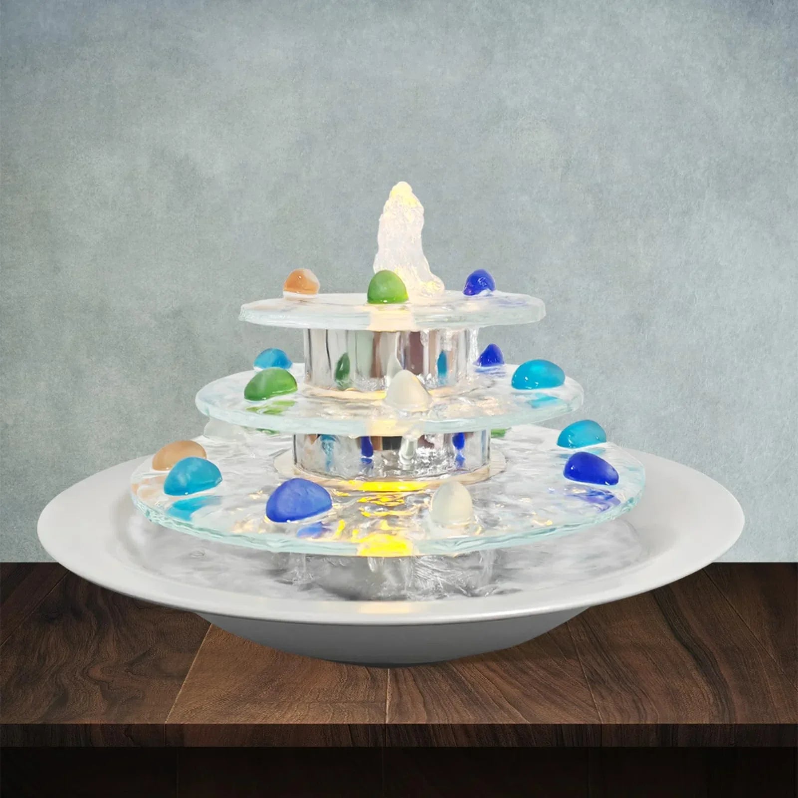 Indoor Tabletop Waterfall Moon Fountain, Home Décor Soothing Rain Sound Meditation Relaxing Fountains, Nature Slate Water Feature with Light for Room Office Desktop Decoration-13 Tall - Unique Gift Market
