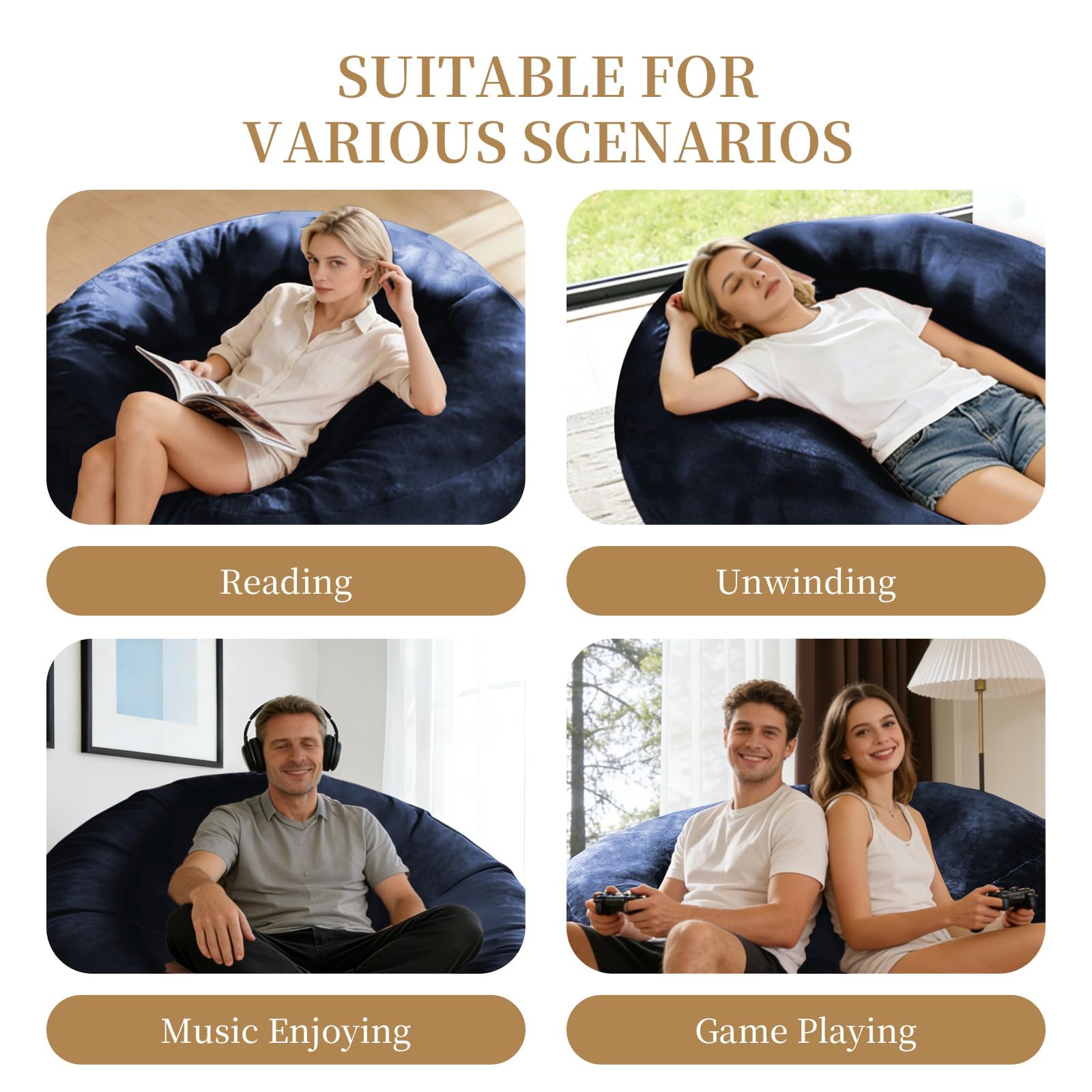Big Beanbag Chairs for Adults ，6FT Bean Bag Chair with Filler Memory Foam Chair Super Soft Plush, Living Room Furniture, Suitable for bedrooms, Comfy Lounge Reading Chairs Birthday Gifts for Women Mom