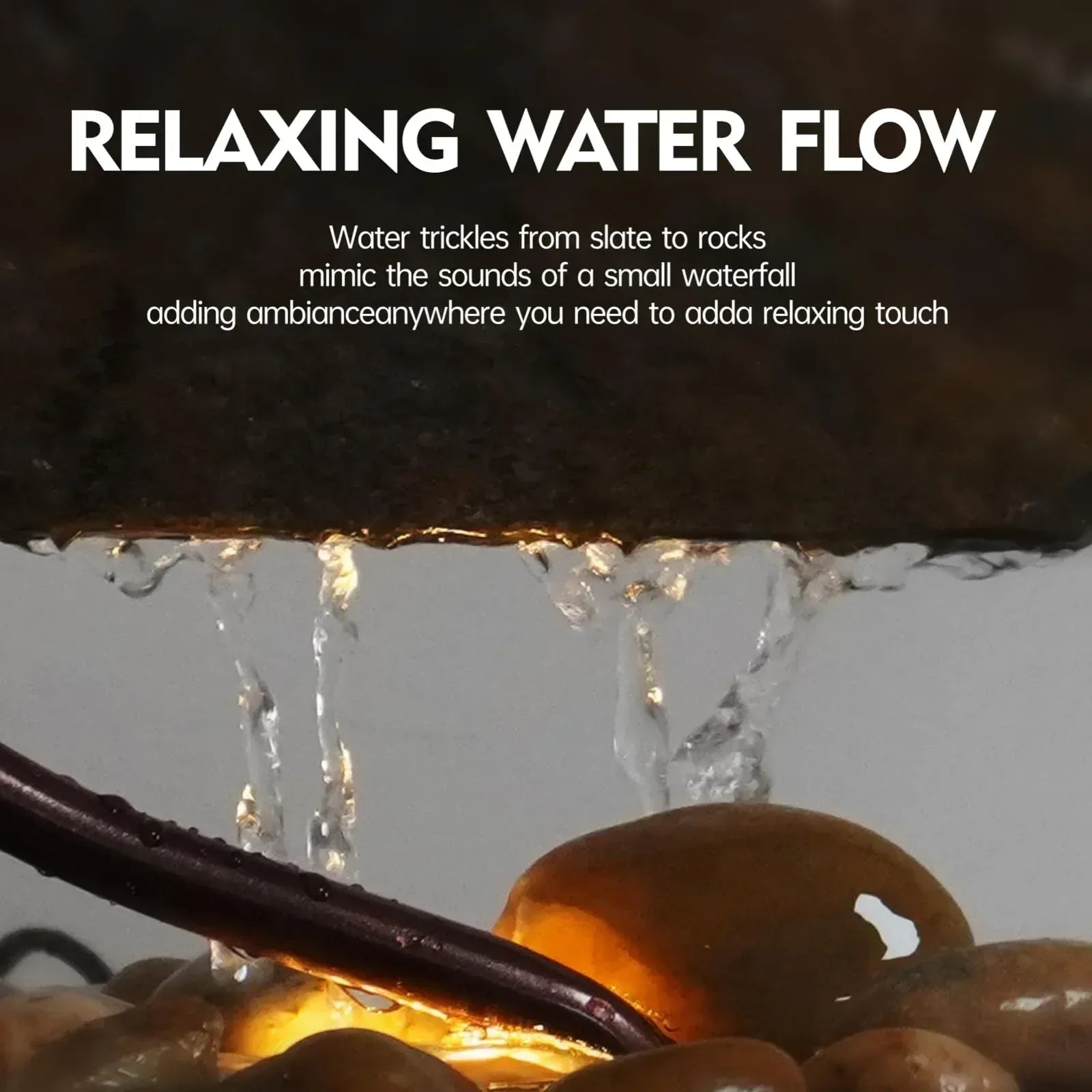 Indoor Tabletop Waterfall Moon Fountain, Home Décor Soothing Rain Sound Meditation Relaxing Fountains, Nature Slate Water Feature with Light for Room Office Desktop Decoration-13 Tall - Unique Gift Market