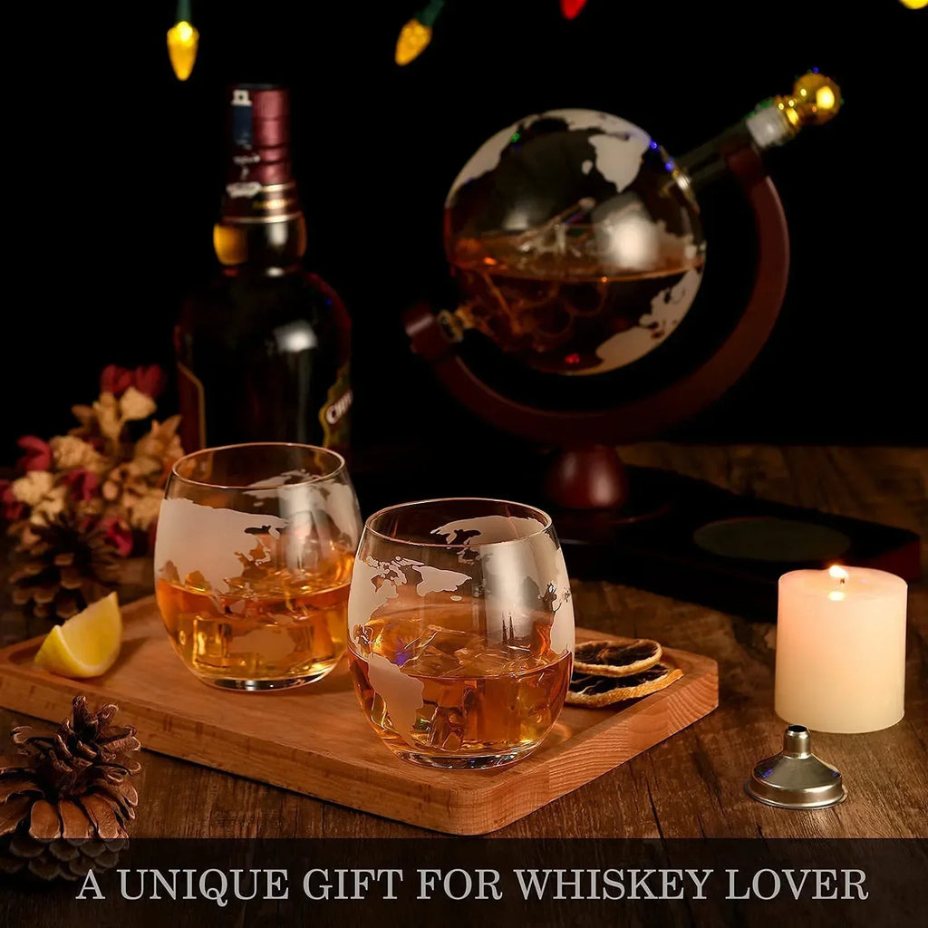 Gifts for Men Dad Husband Christmas, Whiskey Globe Decanter Set with 4 Etched Globe Glasses, Unique Anniversary Birthday Gifts for Brother Boyfriend, Cool Stocking Stuffers Bourbon Whikey Gifts - Unique Gift Market