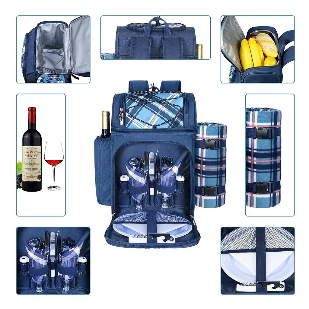 Hap Tim Picnic Basket Backpack for 2 Person with 2 Insulated Cooler Compartment, Wine Holder, Fleece Blanket, Cutlery Set, Wedding Gifts for Couples, Bridal Shower Gifts, Engagement Gifts - Unique Gift Market