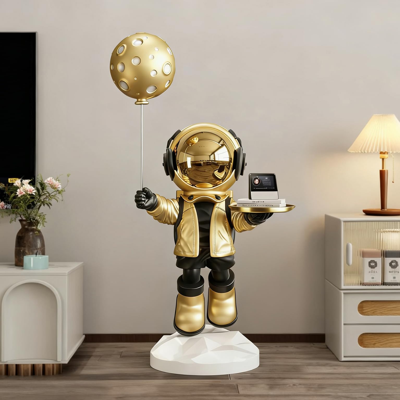 Astronaut Statue, Spaceman Sculpture, Home Decor Sculpture, Cool Metal mask Decoration, Large Spaceman Figurine Decoration