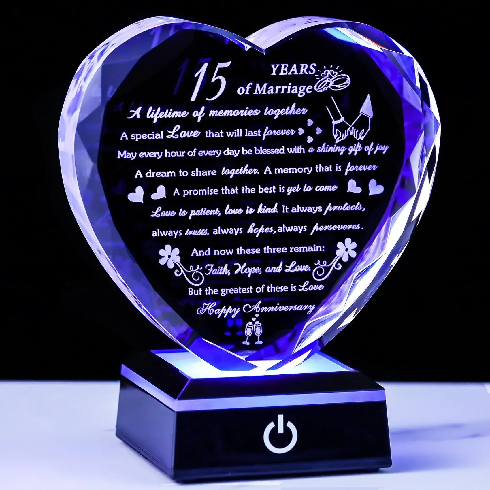 50th Wedding Anniversary Crystal Gifts for Couples Parents with Colorful LED Base Heart Romantic Happy 50th Anniversary Plaque Gift for Husband Wife 50 Years of Marriage Gifts for Her Him - Unique Gift Market