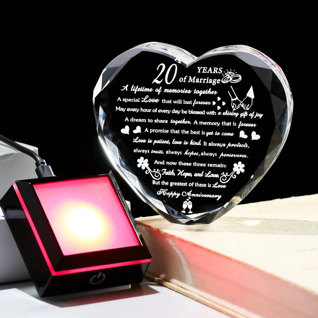 50th Wedding Anniversary Crystal Gifts for Couples Parents with Colorful LED Base Heart Romantic Happy 50th Anniversary Plaque Gift for Husband Wife 50 Years of Marriage Gifts for Her Him - Unique Gift Market