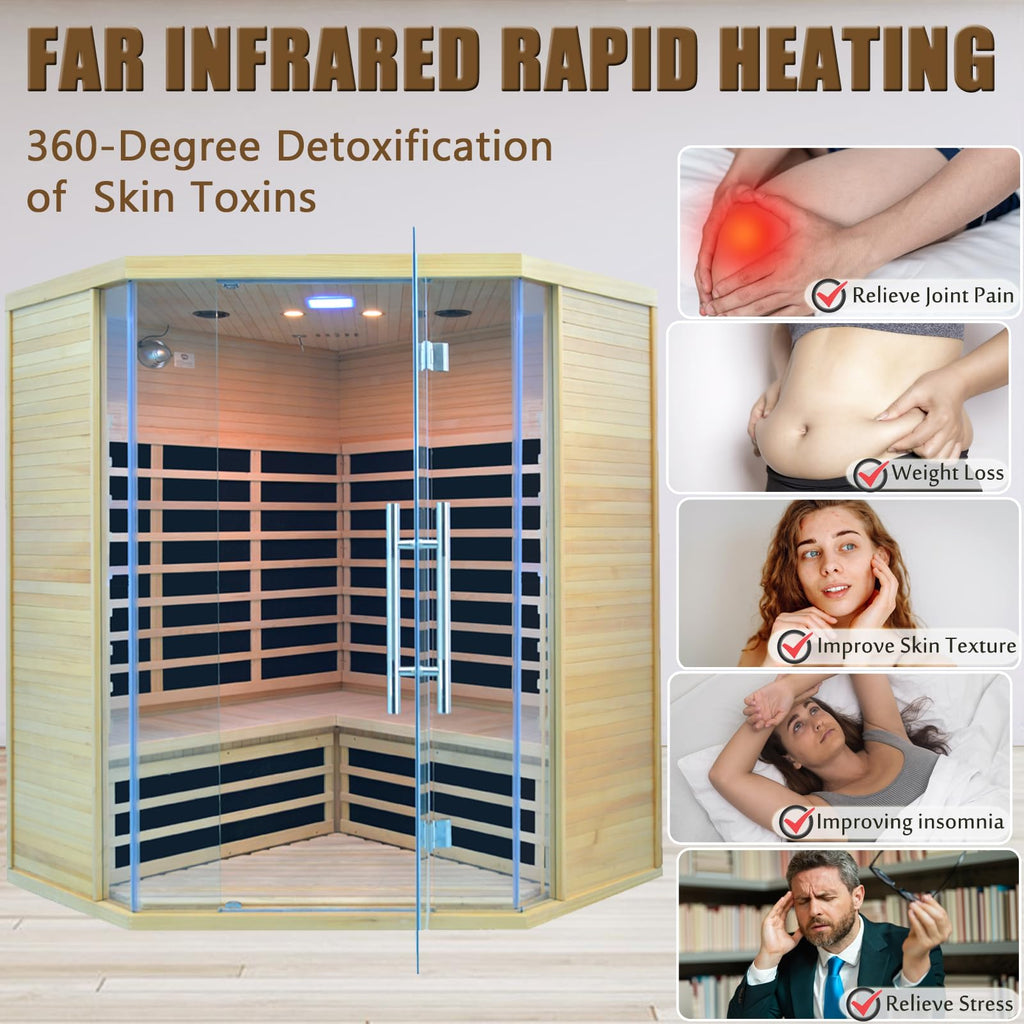 Far Infrared Sauna for 1 Person - 1050W Fast Heating, Canadian Hemlock Wood Home Sauna with Bluetooth Speaker, Chromotherapy & Oxygen Ionizer Easy Assembly Indoor Sauna for Relaxation, Detox, Home Gym