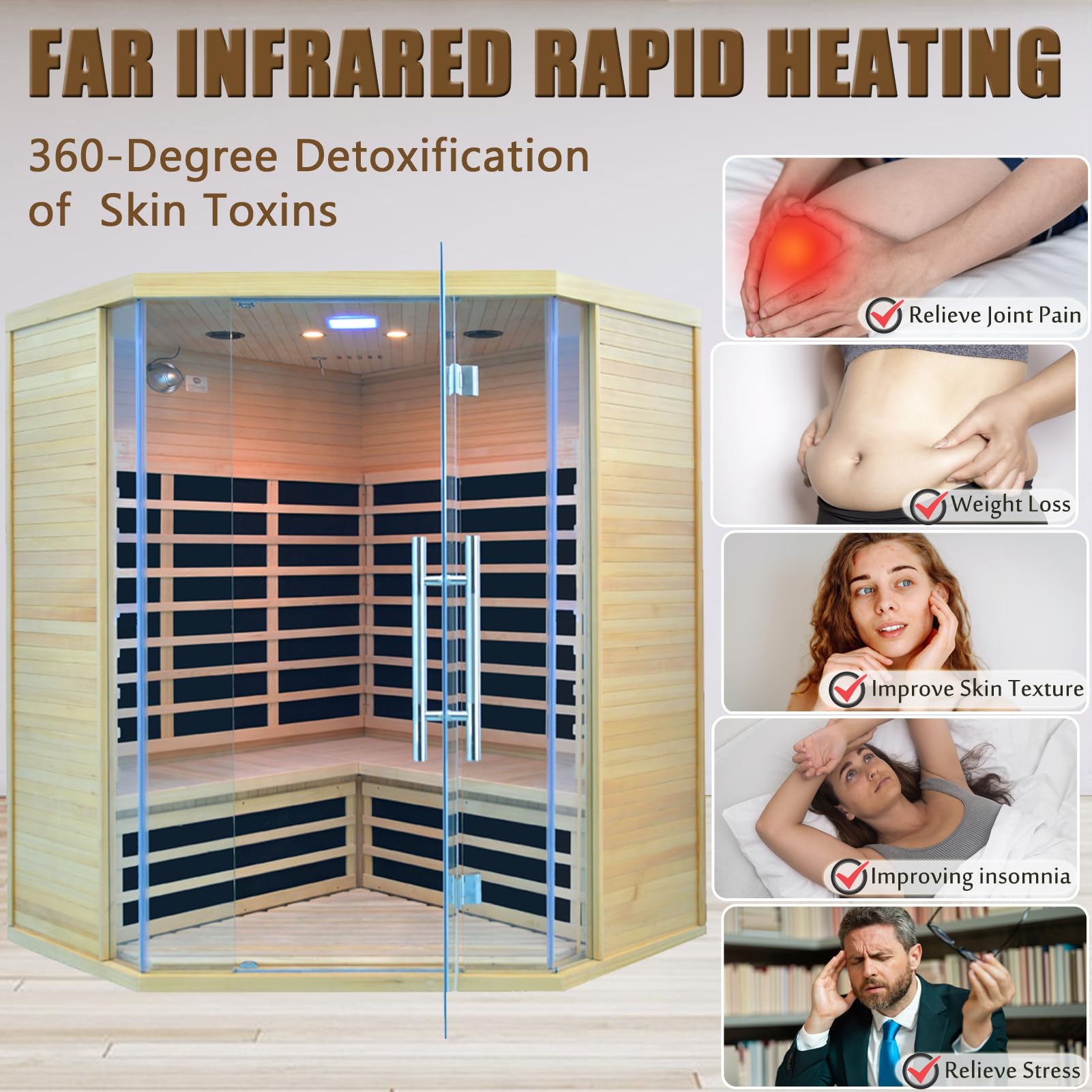 Far Infrared Sauna for 1 Person - 1050W Fast Heating, Canadian Hemlock Wood Home Sauna with Bluetooth Speaker, Chromotherapy & Oxygen Ionizer Easy Assembly Indoor Sauna for Relaxation, Detox, Home Gym