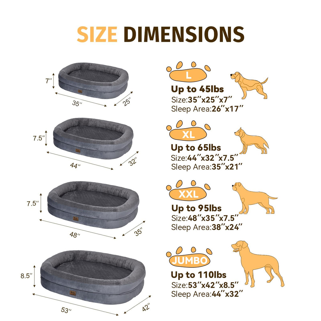 Giant Human Dog Bed for Adults and Pets, 74"x50"x12" Durable Memory Foam for Full-Body Comfort, Waterproof & Machine Washable Cover, Family Shared Lounger for Any Room, Grey