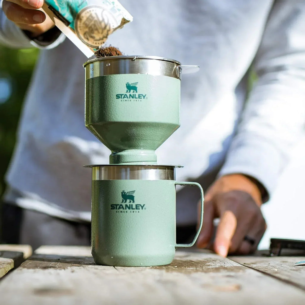 STANLEY Perfect Brew Pour Over Set | 12 oz Camp Mug with Lid Included | Drip Coffee Maker with Reusable Filter | Insulated Stainless Steel | BPA-Free | Hammertone Green - Unique Gift Market