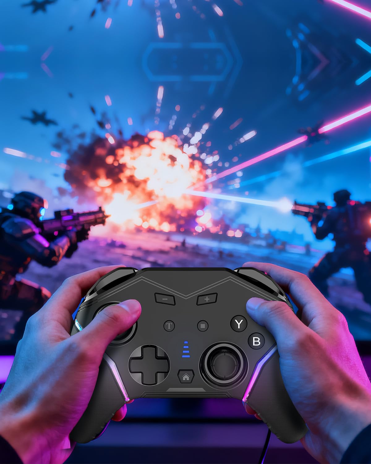 Mobile Gaming Controller for iPhone/iOS/Android/Switch/Laptop, Wired Control for PC/Steam, Wireless Phone Controller Gamepad with Programmable/Vibration/6-Axis Gyro/Turbo/RGB Light(with Phone Clip)