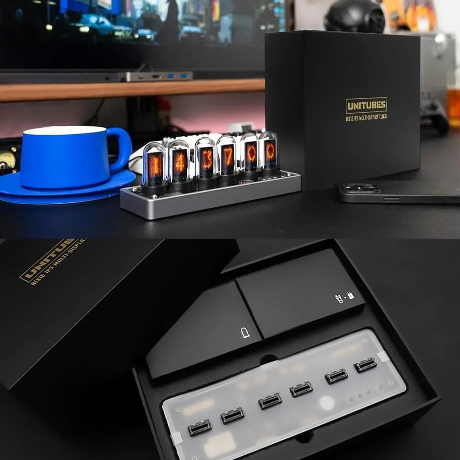 Adventurers IPS Nixie Tube Clock, Creative Electronic DIY Nixie Tube Clock Simulation with 6-Bit IPS LCD Screen,12/24 Hours, RGB Backlit Desktop Decoration,Gifts for Decorating Rooms and Desks - Unique Gift Market