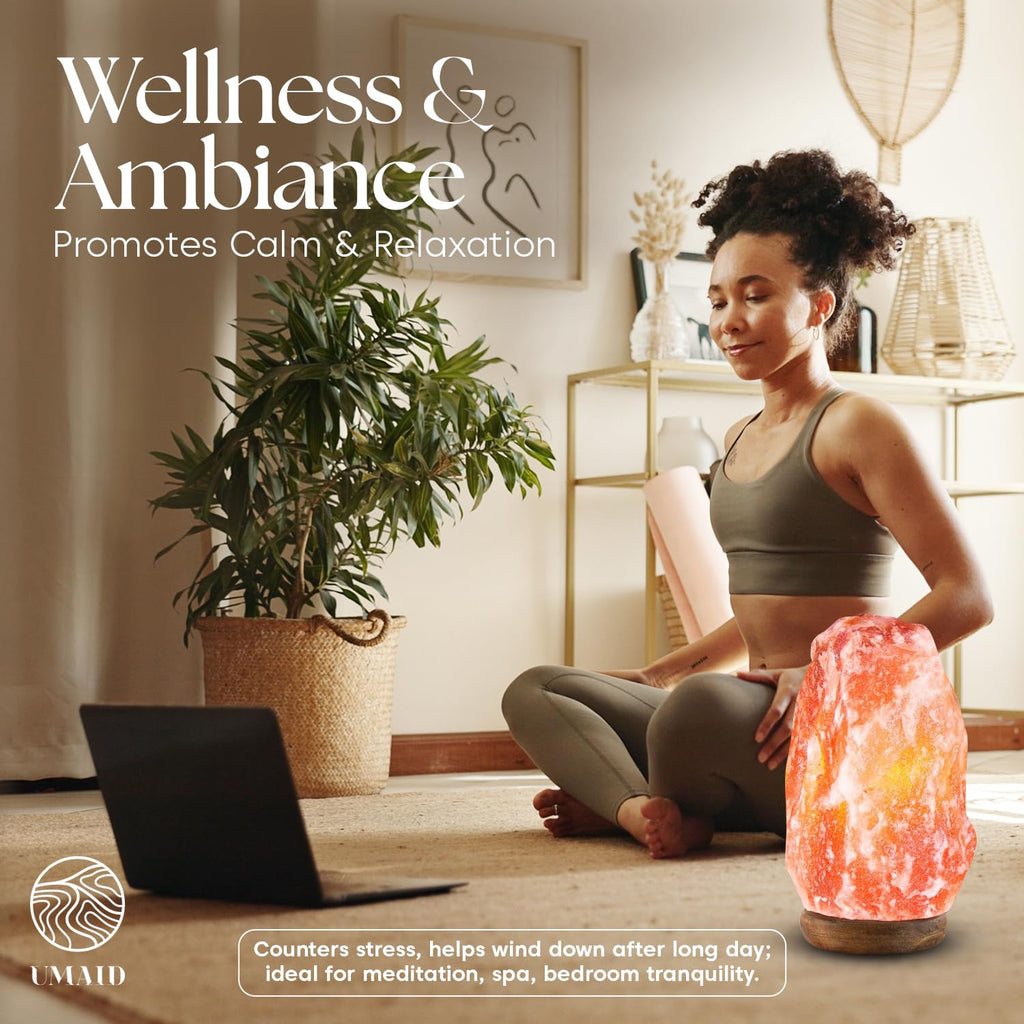 UMAID Himalayan Salt Lamp Bowl with 6 Massage Balls – Dimmable Natural Pink Rock Salt Lamp for Relaxation, Meditation,Yoga, Spa, Office, Bedroom, Wellness, Home Decor, and Unique Gift