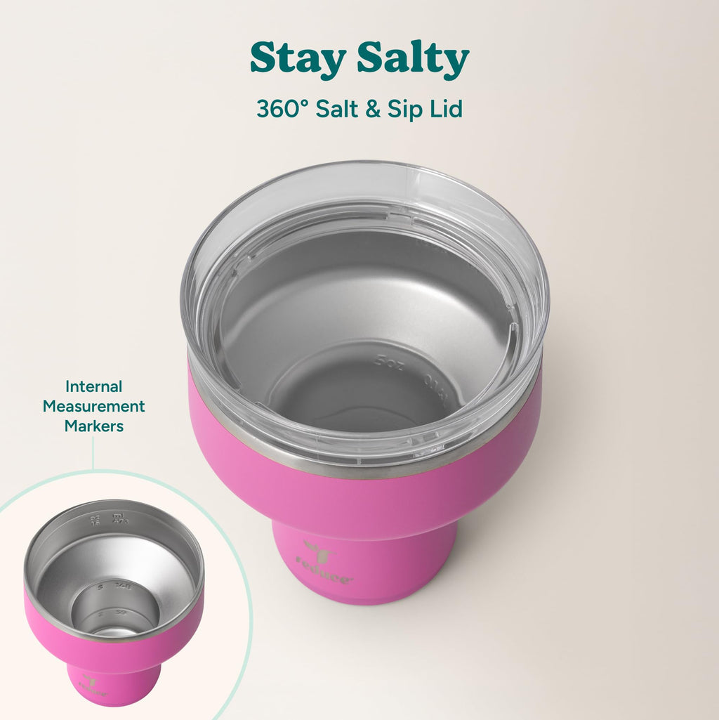 REDUCE Saltini 16 oz Cocktail Tumbler - Insulated Margarita Tumbler with Lid - Keeps Drinks Cold for 10 Hours - 360 Sippable Martini Glass Alternative - Shatterproof, Perfect for Parties - Sea Glass