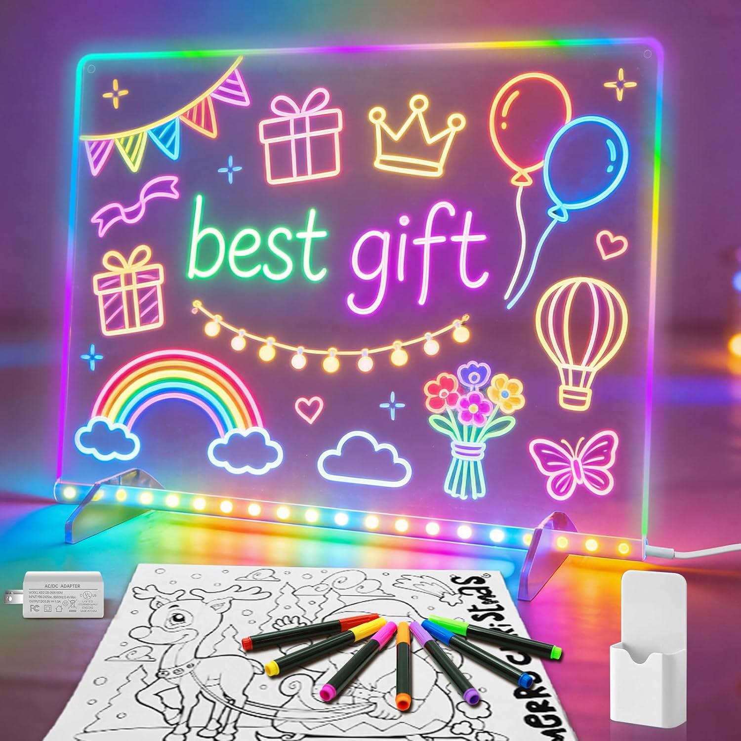 Led Note Board with Colors,16''Drawing Tablet,6 Modes & 8 Colors Light Up Drawing Board,Kids Toy with 13 Light Effects,Birthday Holiday Day Gifts for Girls & Boys Age 3+,7 Markers & Tracing Book